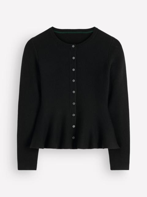 BODEN Fitted Wool Peplum Cardigan-Black