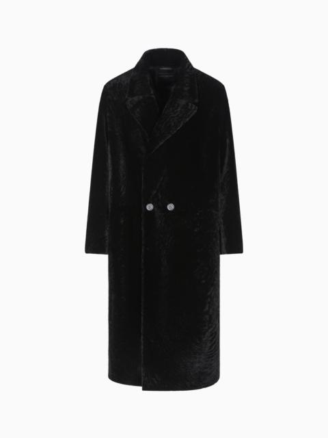 EMPORIO ARMANI ICON VELVET-EFFECT LAMB SHEARLING COAT