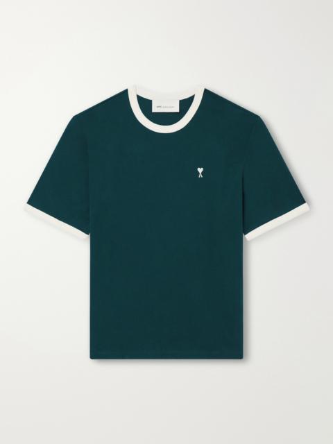 AMI Paris Logo-Embroidered Cotton-Jersey T-Shirt