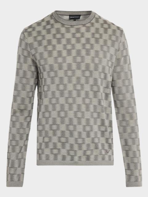 EMPORIO ARMANI Men's Geometric Wool Basketweave Sweater