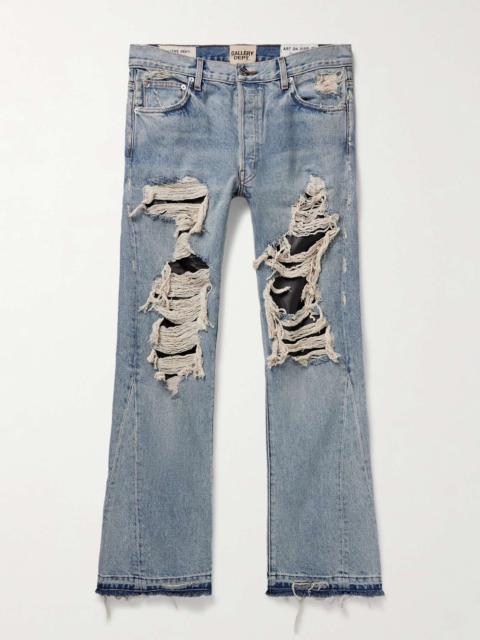 Cornell LA Slim-Fit Flared Distressed Leather-Panelled Jeans