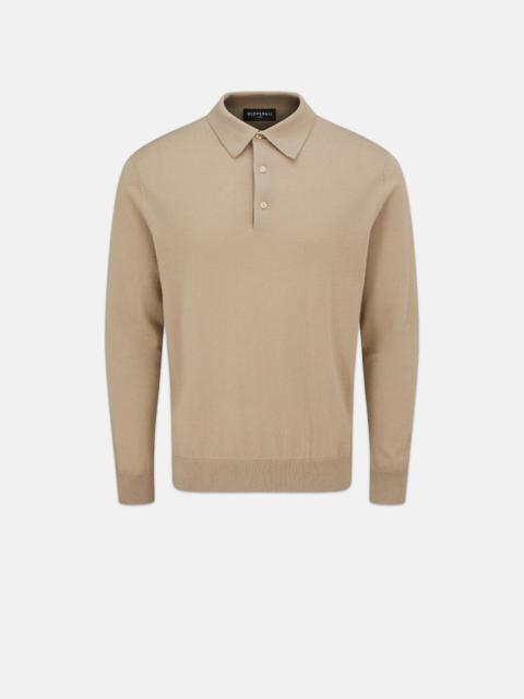 GLOVERALL Men's Long Sleeve Knitted Polo Shirt Camel
