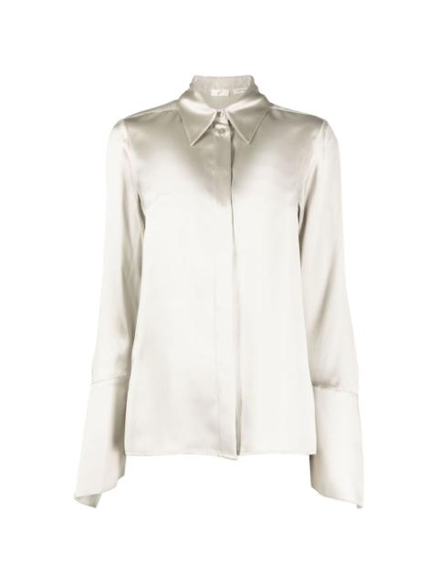 pointed collar silk blouse
