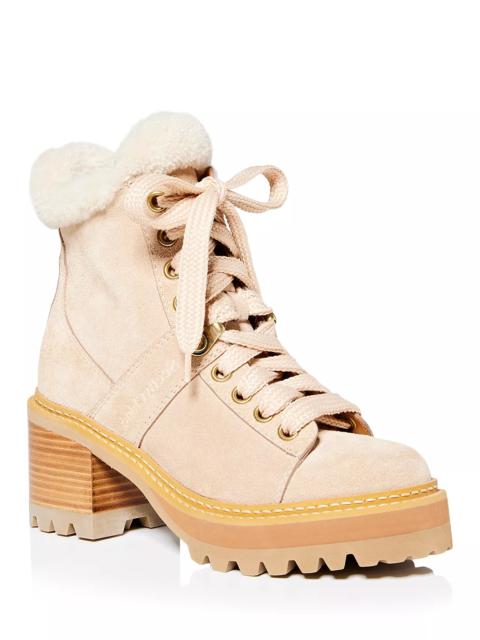 See by Chloé Women's Lace Up Lug Sole Shearling Booties