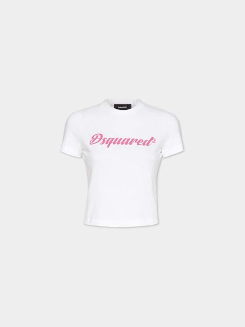 DSQUARED2 PINK PRINTED LETTERING MINI FIT T-SHIRT