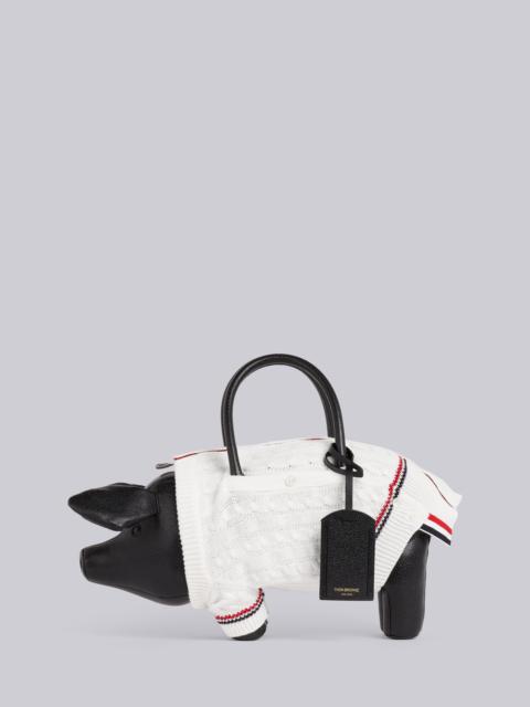 Thom Browne Black Pebbled Calfskin Cotton Aran Cable Sweater Pig Bag