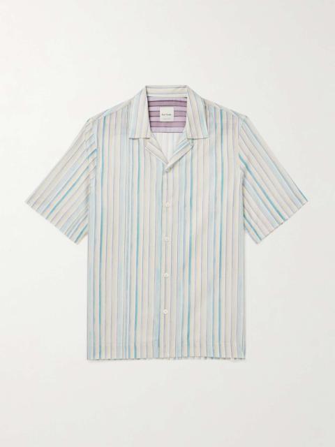 Convertible-Collar Striped Cotton-Poplin Shirt