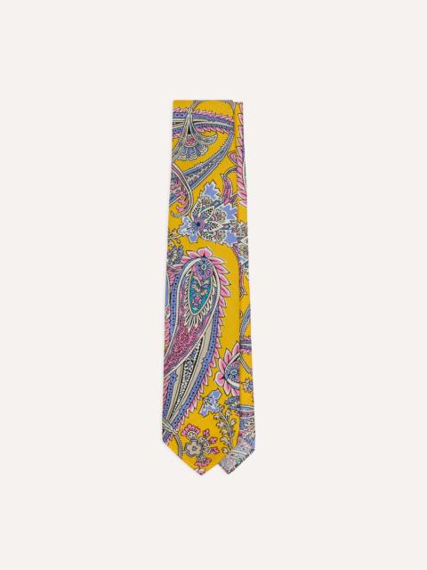 Drake's Yellow Nouveau Leaves Shantung Silk Hand-Rolled Tie
