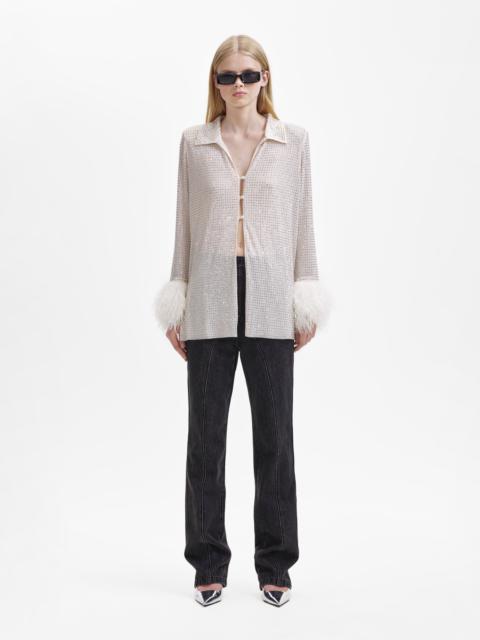 self-portrait Cream Rhinestone Feather Shirt