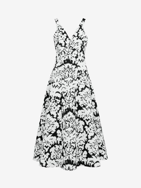 Alexander McQueen Women's Damask Midi Dress in Black/ivory