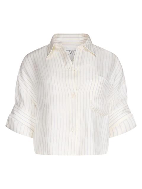 TWP Women's Next Ex Striped Silk-Blend Shirt - Ivory Blue