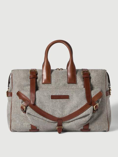 Brunello Cucinelli Virgin wool, alpaca and cashmere flannel field bag with grained calfskin inserts
