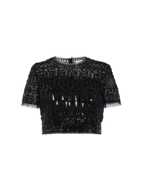 Embroidered Tulle Top black