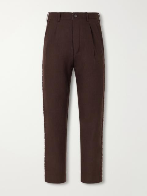KARTIK RESEARCH Straight-Leg Pleated Embroidered Wool-Twill Trousers