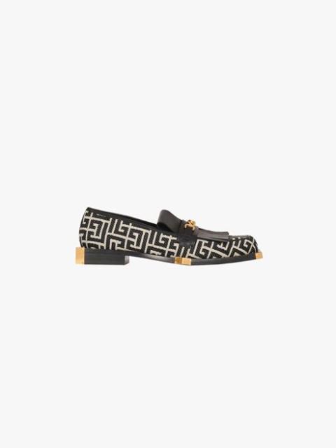 Balmain Bicolor jacquard and black leather loafers with gold-tone chain