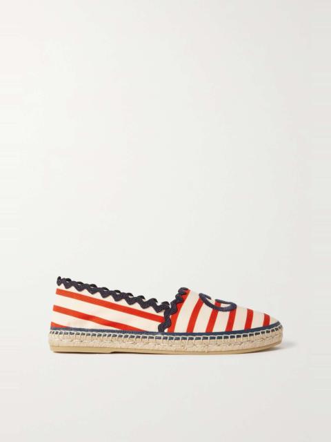 GUCCI Logo-embroidered striped canvas espadrilles