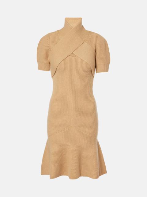 PATOU Scarf-detail wool and cashmere minidress