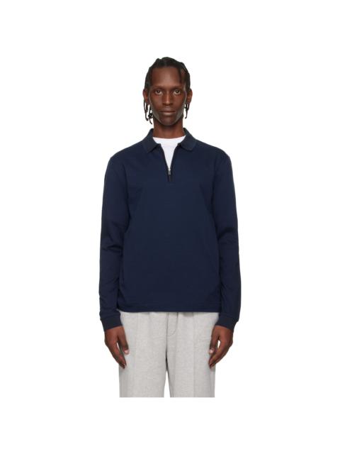 BOSS Navy Two-Tone Structure Mercerised-Cotton Polo