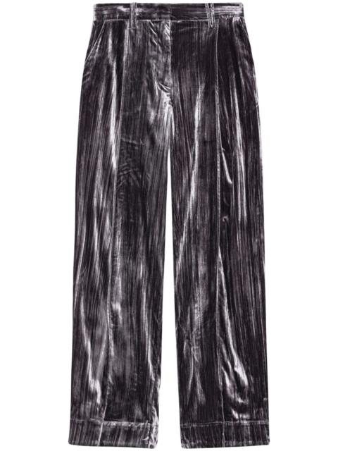 GANNI striped velvet-finish straight-leg trousers