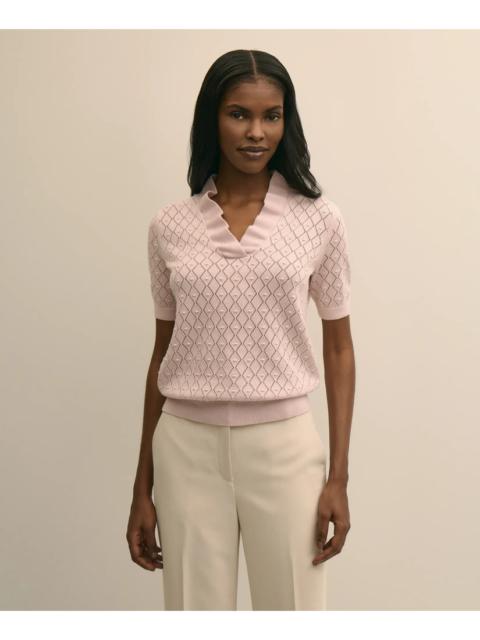 Brooks Brothers Cotton Viscose Short-Sleeve Ruffle Sweater