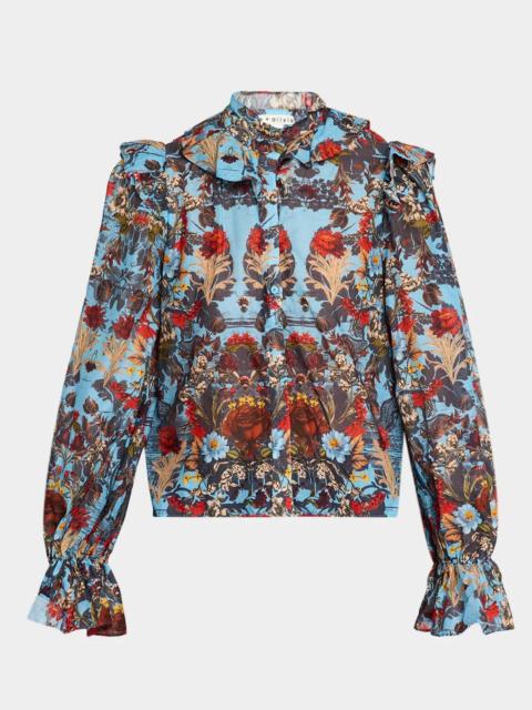 Alice + Olivia Bernice Ruffled Floral Cotton Blouse