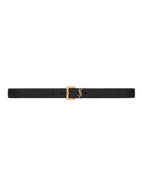 SAINT LAURENT Men's Grained Leather Logo Belt - Nero