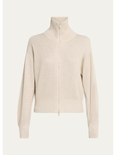 Brunello Cucinelli Sparkle Rib Knit Zip Cardigan