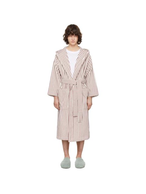 TEKLA Off-White & Burgundy Terry Hooded Bathrobe