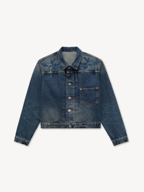 KENZO 'KENZO Wildflower' cropped pleated trucker jacket in japanese denim