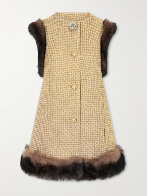Valentino Embellished Shearling-trimmed Metallic Tweed Vest