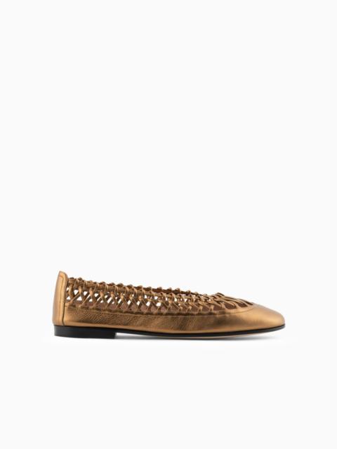 GIORGIO ARMANI Woven laminated nappa-leather ballerinas