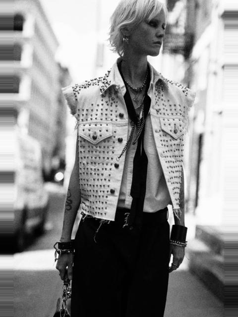 R13 STUDDED CROPPED DENIM VEST
