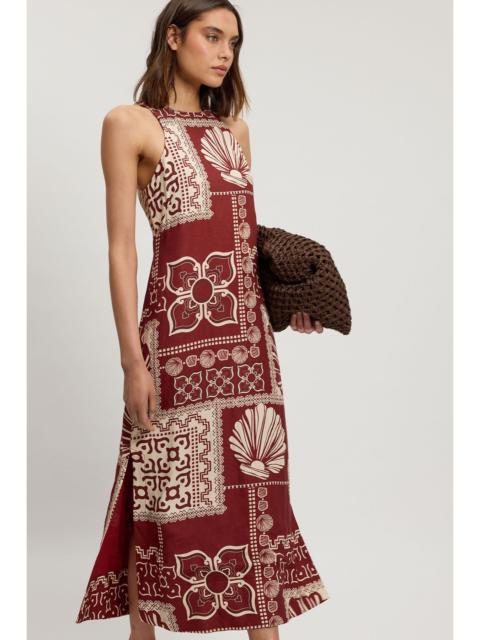 KAREN MILLEN Linen Viscose Tile Print Woven Midi Dress