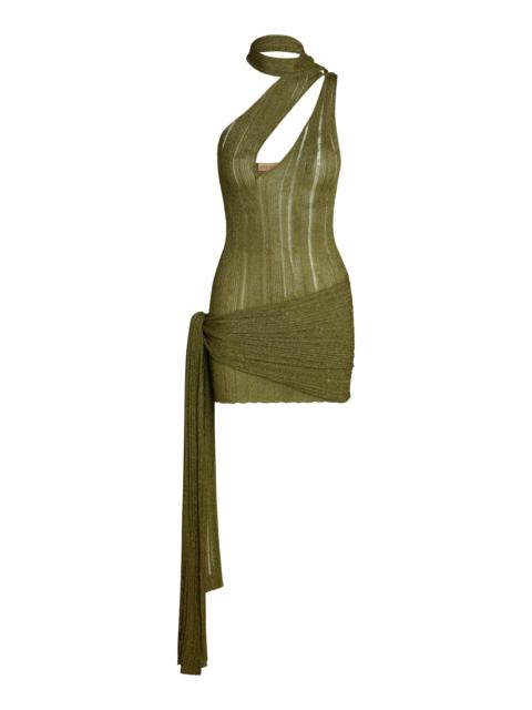 AYA MUSE Leia Asymmetric Lurex Mini Dress green