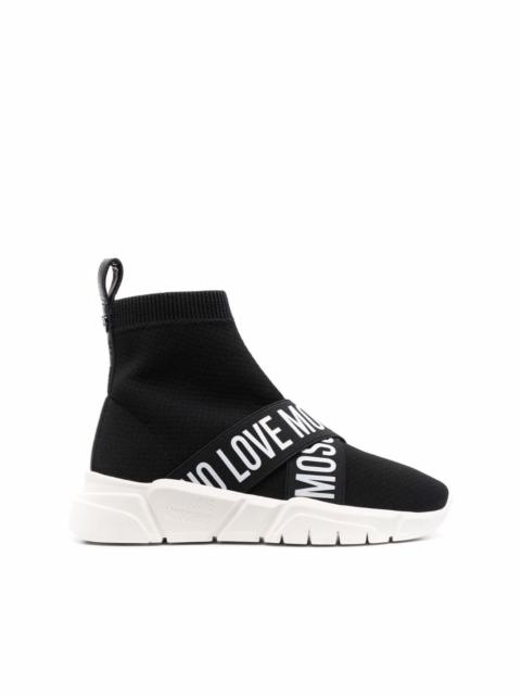 logo-print knitted high-top sneakers