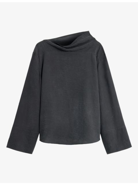 soeur Laila Cowl-Neck Oversized Silk-Blend Blouse