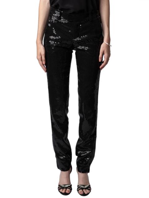 Zadig & Voltaire Prune Ankle Zip Sequin Straight Leg Pants | REVERSIBLE