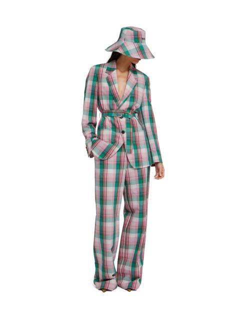 MSGM Madras linen single-breasted blazer with belt