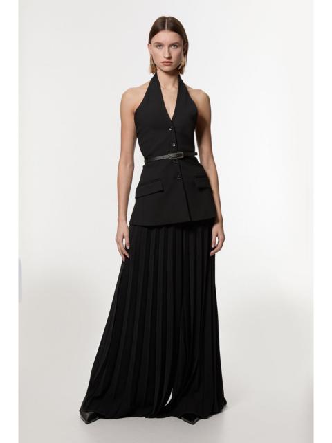 KAREN MILLEN Petite Compact Stretch Halter Neck Pleated Wide Leg Jumpsuit