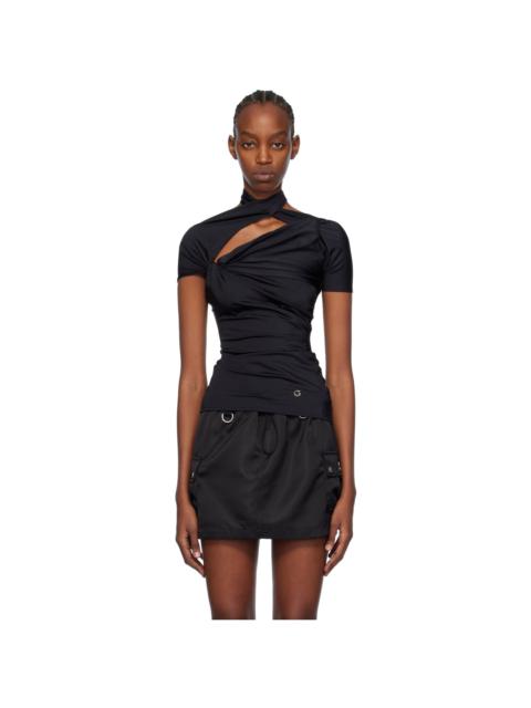 Black Asymmetric Draped T-Shirt