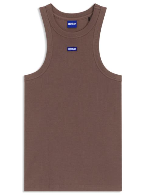 HUGO SLIM-FIT STRETCH-COTTON TOP WITH BLUE LOGO BADGE