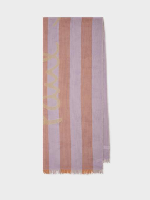 Paul Smith Women's Lilac Stripe Cotton Logo Scarf