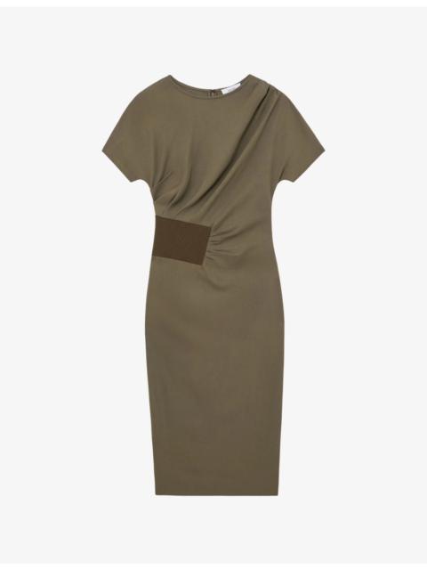 REISS Etta Ribbed-Panel Stretch-Jersey Midi Dress