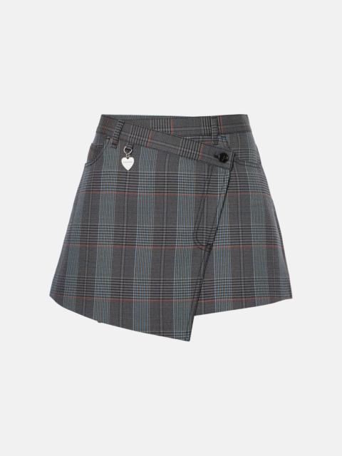 Irinna wool-blend plaid wrap skirt