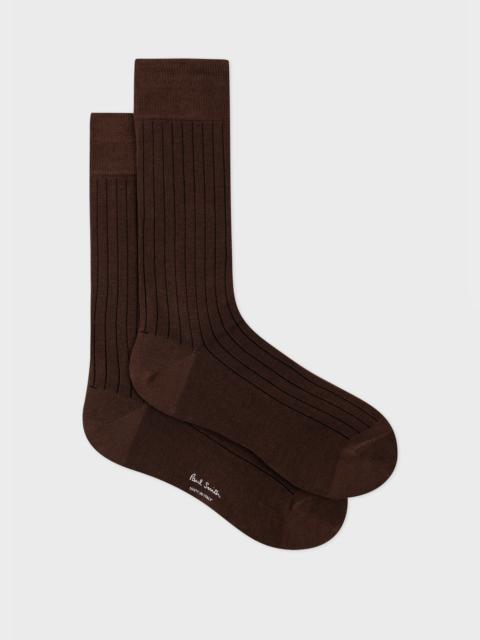 Paul Smith Dark Brown Ribbed Cotton-Blend Socks