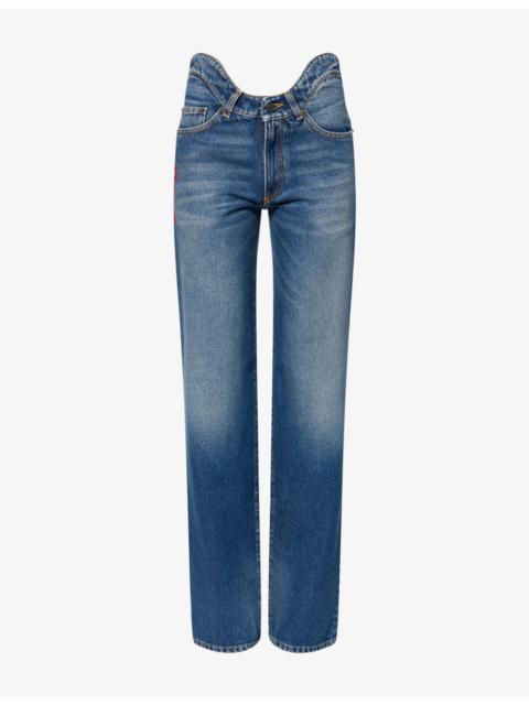 Jean Paul Gaultier Wavy-Waistband Straight Denim Jeans