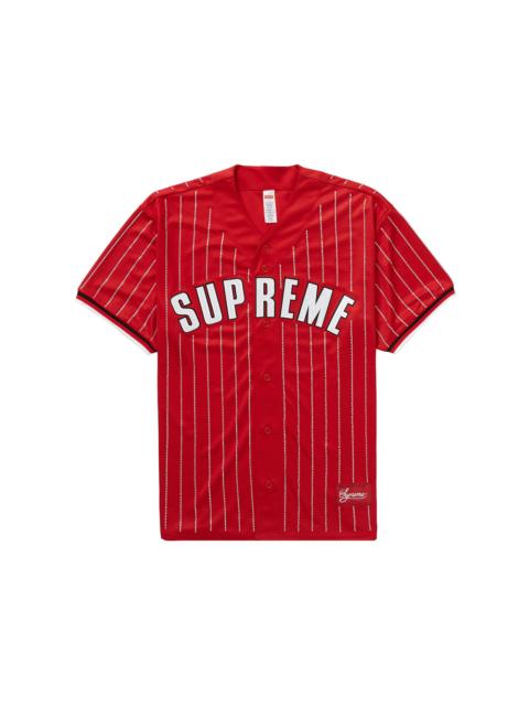 Supreme Rhinestone Stripe Baseball Jersey Red