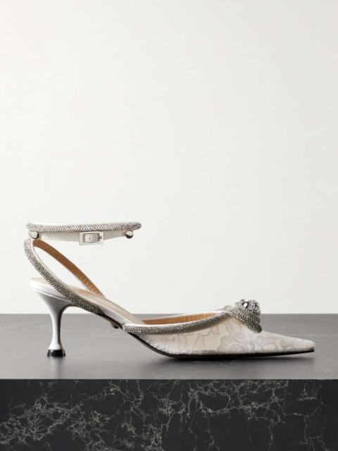 MACH & MACH Double Bow crystal-embellished lace and silk-satin pumps