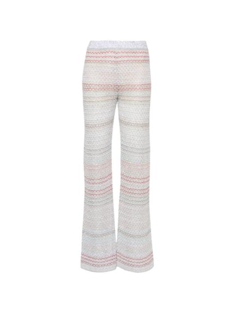 striped crochet-knit trousers