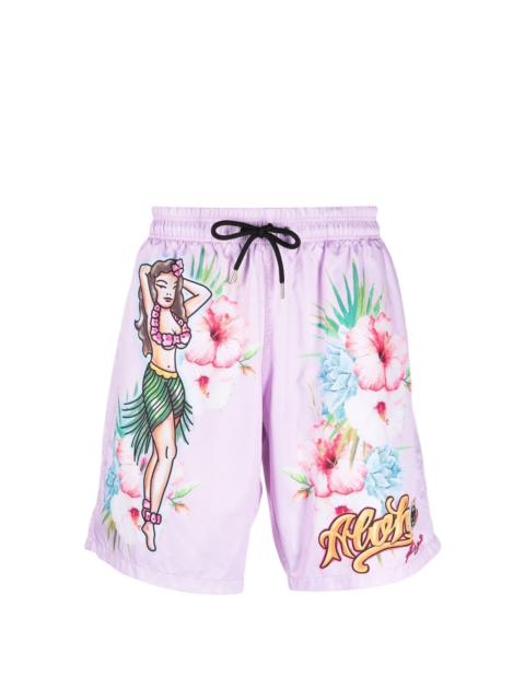 PHILIPP PLEIN graphic floral-print swim shorts